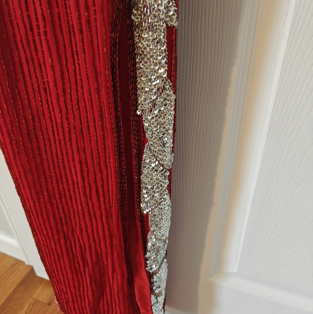 100% Hand Beaded Red Gown With Slit - Picture 4 of 12